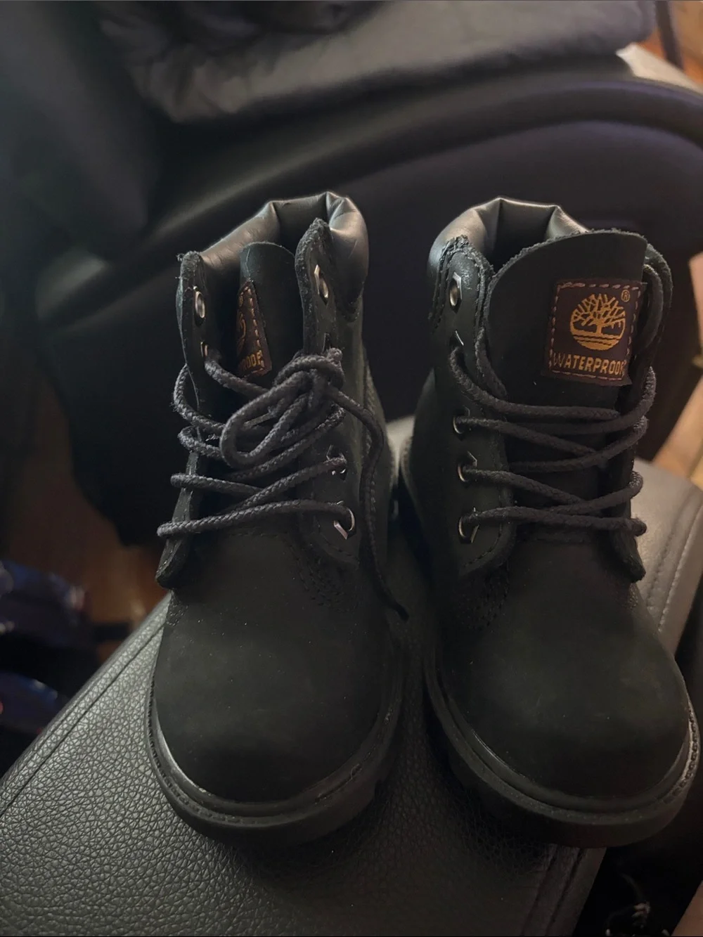 Timberland Kids Black Lace-Up Waterproof Boots with Brown Logo Tab